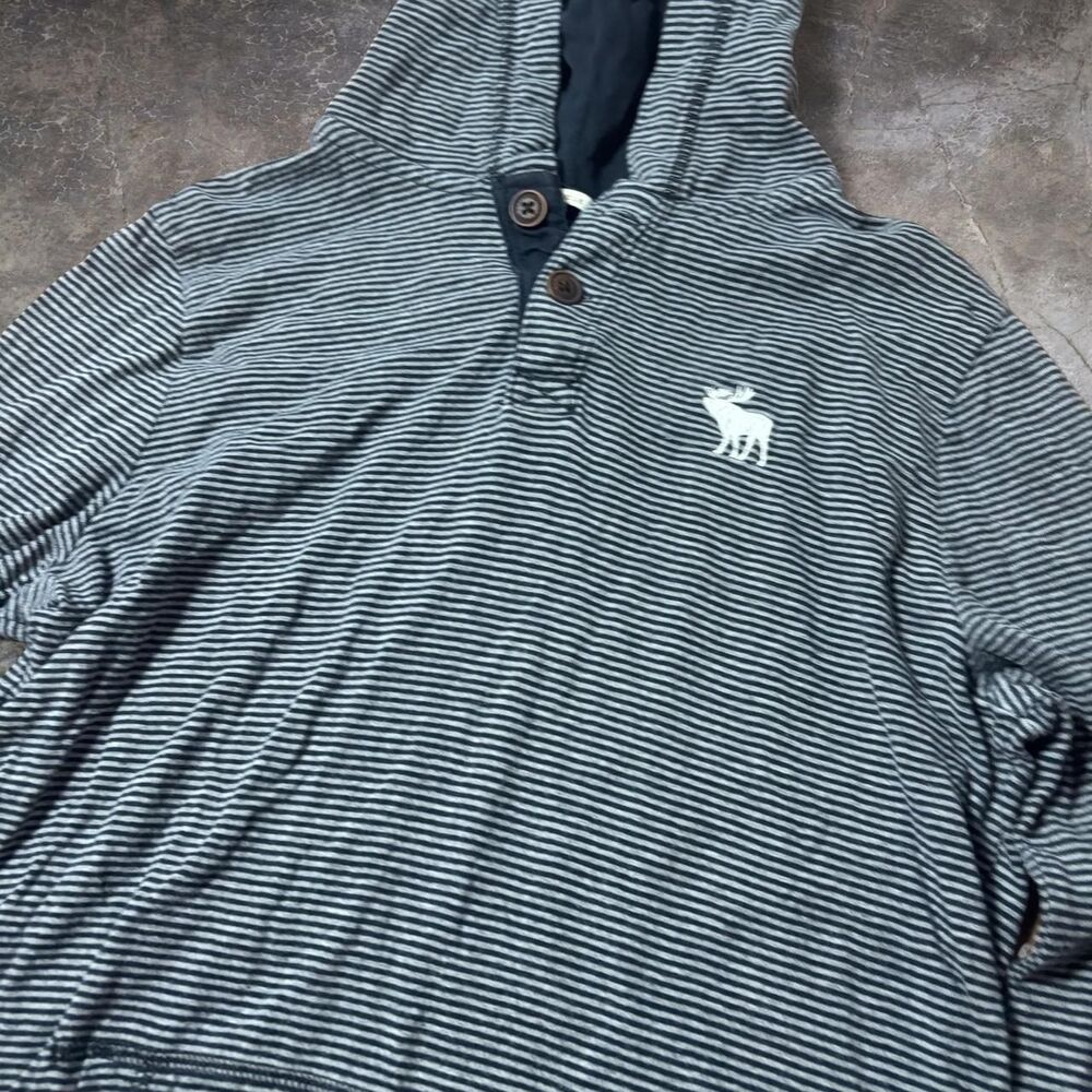 Abercrombie Fitch Hoodie Men’s Black Gray Striped Medium Muscle Henley Pullover